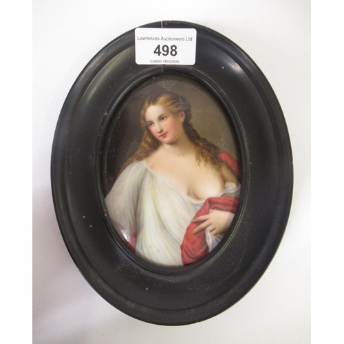 498 - 19th Century Continental porcelain oval plaque, painted with a girl wearing classical robes, 12 x 9c... 