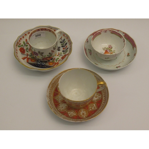 500 - 19th Century Meissen floral decorated cabinet cup and saucer together with two other cabinet cups an... 