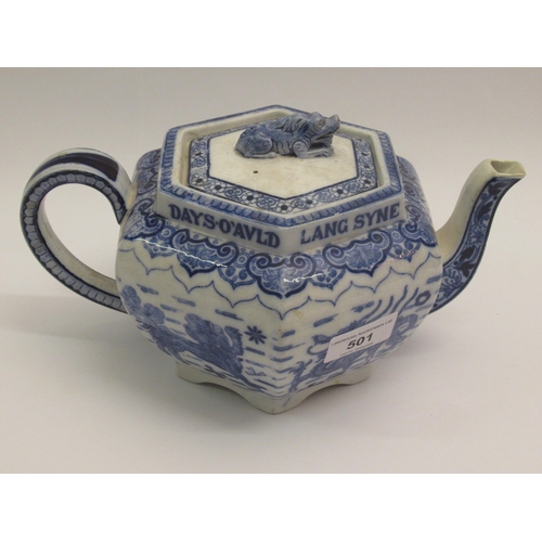 501 - Copeland Spode blue and white transfer printed  Burns pattern teapot