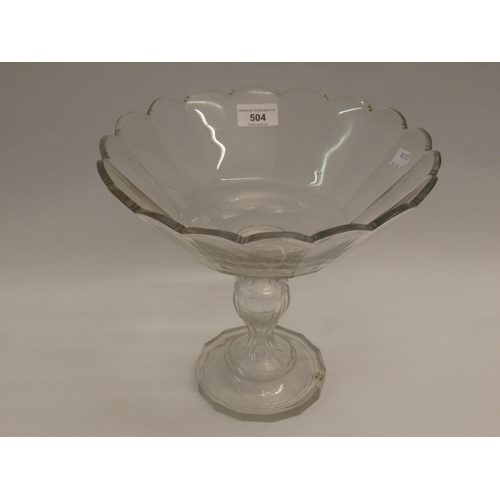 504 - 19th Century cut glass pedestal comport, 27cm diameter x 25cm high