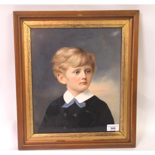 509 - Late 19th Century KPM porcelain plaque painted with a head and shoulder portrait of a young boy, sig... 