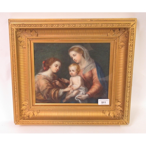 511 - Rectangular porcelain plaque, the Holy family, 21 x 25cm, gilt framed