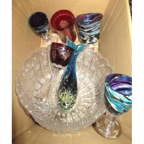 514 - Group of three hand blown glass goblets, together with a quantity of other glassware