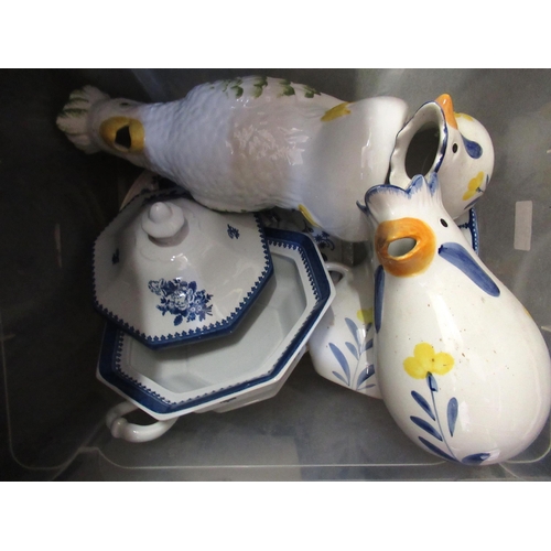 522 - Three pottery chicken design jugs, together with a quantity of ceramics etc.