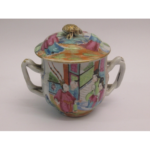 523 - 19th Century Canton two handled cup with cover painted with figures