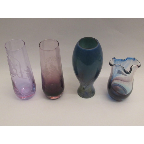 526 - Group of four studio glass vases, three with indistinct signatures