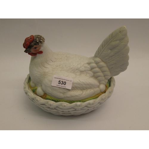 530 - 19th Century matt glazed tureen and cover in the form of a hen on a nest, 21cm wide