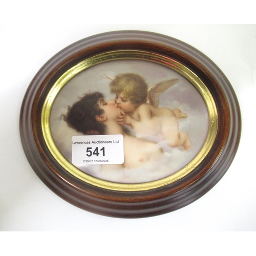 541 - Small late 19th / early 20th Century German porcelain plaque painted with Cupid and Psyche, 13 x 10c... 