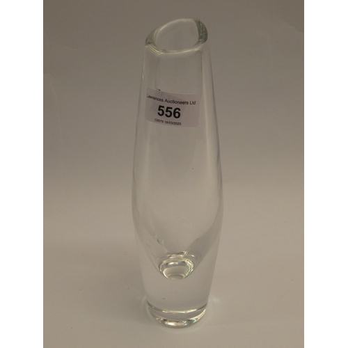 556 - Orrefors clear glass bud vase, 23cm high, signed to base