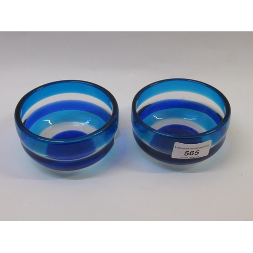 565 - Pair of Murano blue glass bowls, 10.5cm diameter