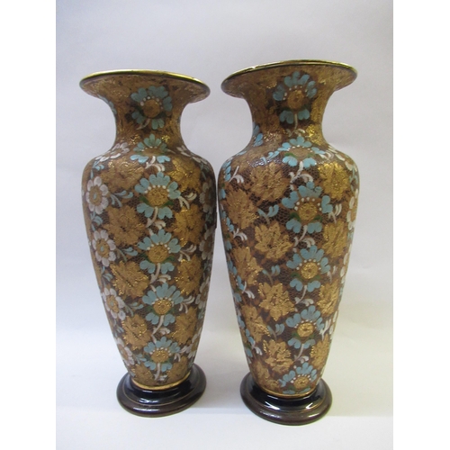 568 - Pair of large Doulton Slaters floral decorated baluster form vases, 40cm high each (at fault)