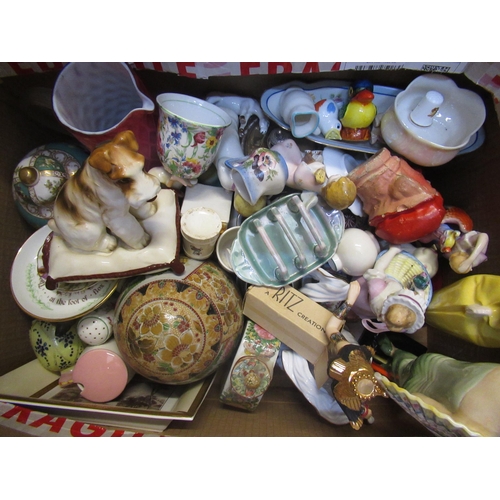 597 - Box containng a large collection of various miniature cups, saucers, salts and peppers, vases, figur... 