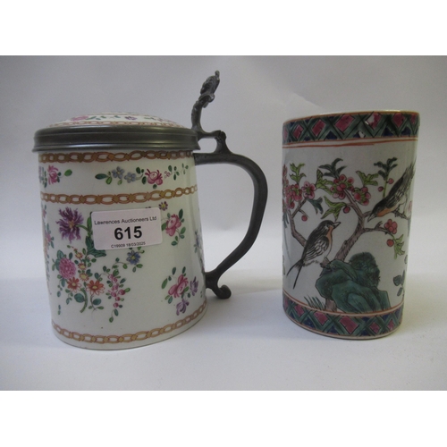 615 - Samson Armorial porcelain lidded tankard, 17cm high, together with a 20th Century Chinese cylindrica... 