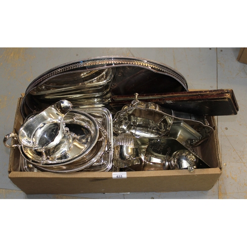 633 - Oval plated galleried tray and a quantity of other miscellaneous silver plate