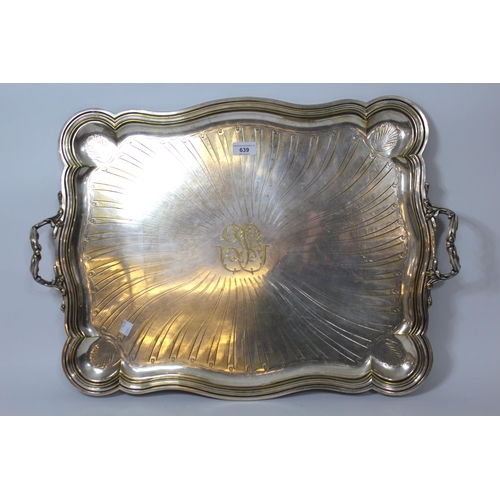 639 - Large silver plated two handled tray by Christofle, 66cm wide