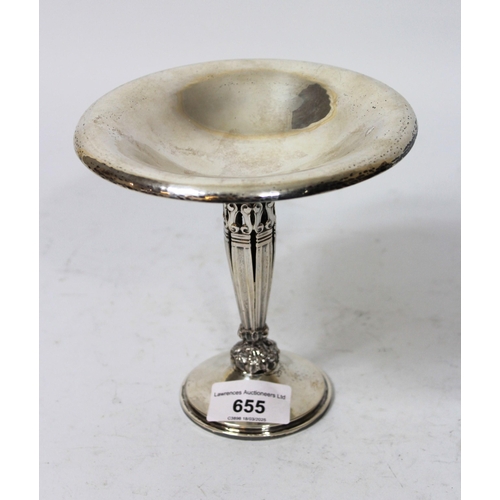 655 - Charles Boyton, beaten silver pedestal comport, London 1938, 14cm high, 9.7oz t