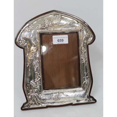 659 - Early 20th Century Art Nouveau silver mounted photograph frame embossed with a bird in foliage