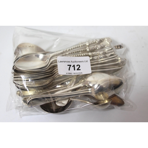 712 - Quantity of various silver teaspoons including a set of twelve 13oz t, together with three other var... 