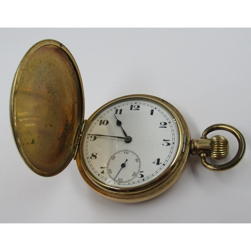 744 - Dennison gold plated full hunter crown wind pocket watch