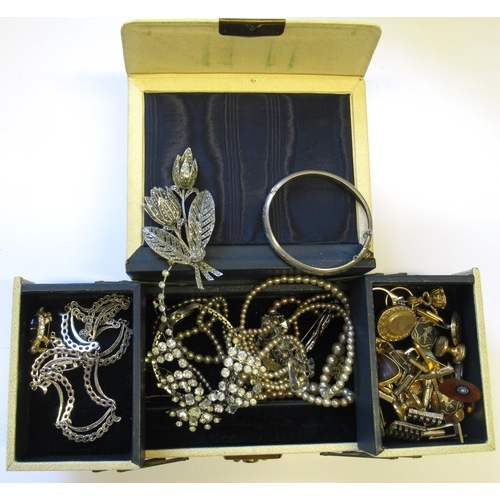 747 - Gold front and back locket, gilt fob seal and a quantity of various costume jewellery including cuff... 