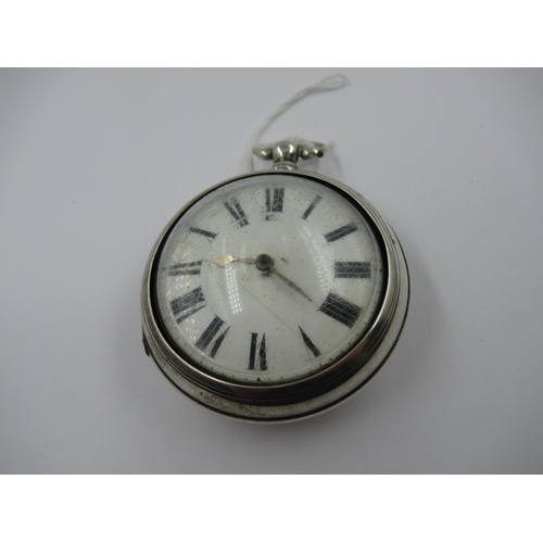 808 - Georgian (later matched) silver pair cased pocket watch, the movement by Hamlett, London, the case m... 