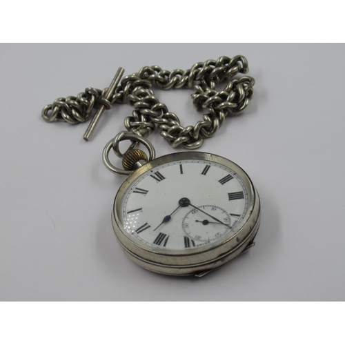 811 - Continental silver cased crown wind fob watch chain