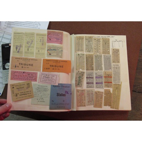 288 - Part leather bound album containing a collection of various travel tickets and a small quantity of l... 