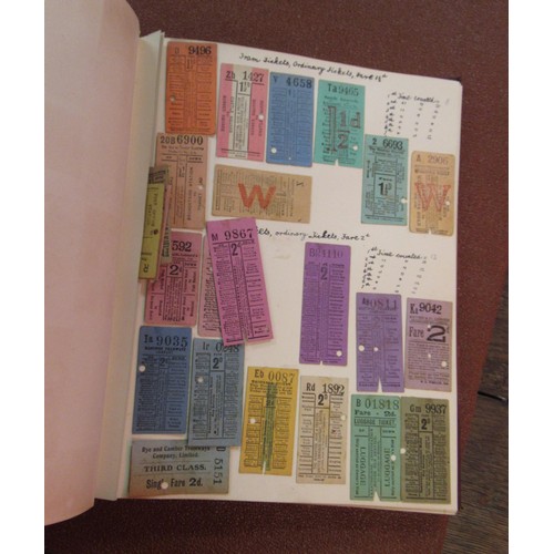 288 - Part leather bound album containing a collection of various travel tickets and a small quantity of l... 