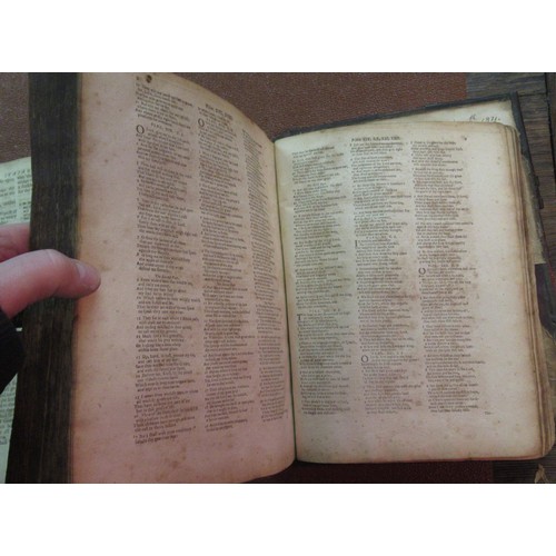 405 - Early book of prayer with brass mounted leather binding, stamped 1700