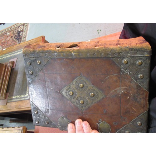 405 - Early book of prayer with brass mounted leather binding, stamped 1700