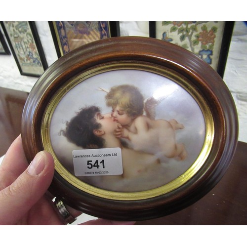 541 - Small late 19th / early 20th Century German porcelain plaque painted with Cupid and Psyche, 13 x 10c... 