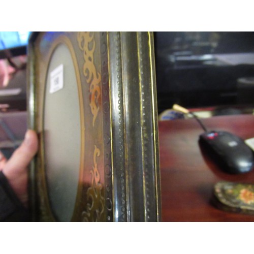 158 - Boulle inlaid photograph frame, 30 x 24cm, together with a Kashmiri lacquer pen case, 20cm