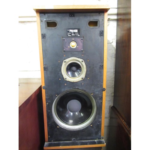 260 - Pair of Chartwell P.M. 400 speakers in teak cabinets, 87cm high x 38cm wide x 33cm deep