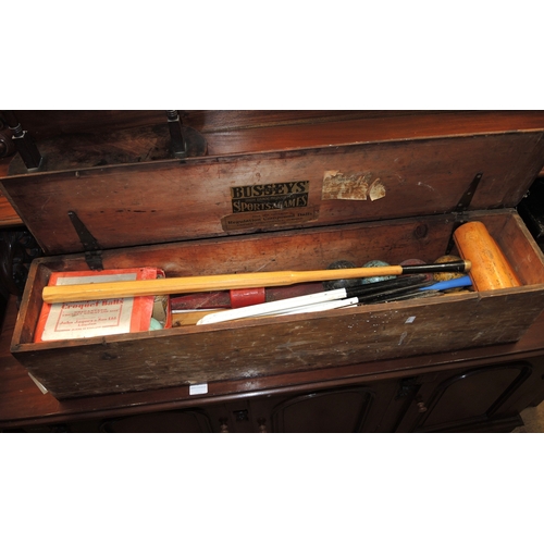 298 - Busseys croquet set in original pine box (at fault)