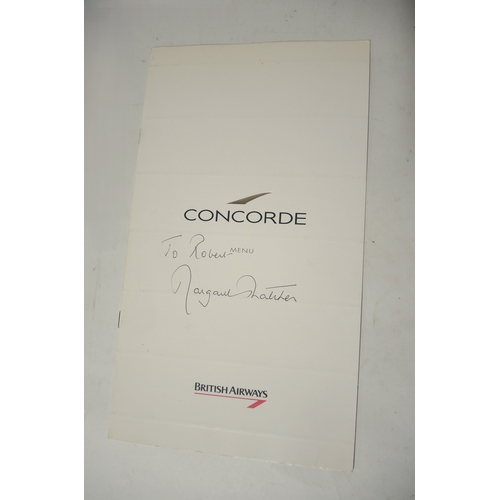 329 - Concorde British Airways menu, signed by Margaret Thatcher