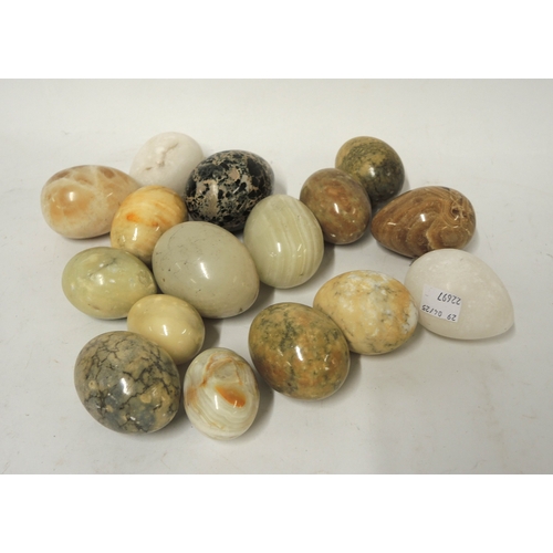356 - Collection of various marble and onyx egg form hand warmers