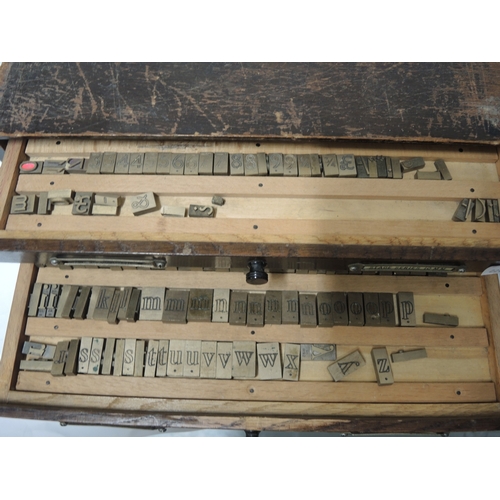 80 - Pair of printer's six drawer chests with various fonts of brass typeset by Masseeley, 33 x 14 x 46cm... 