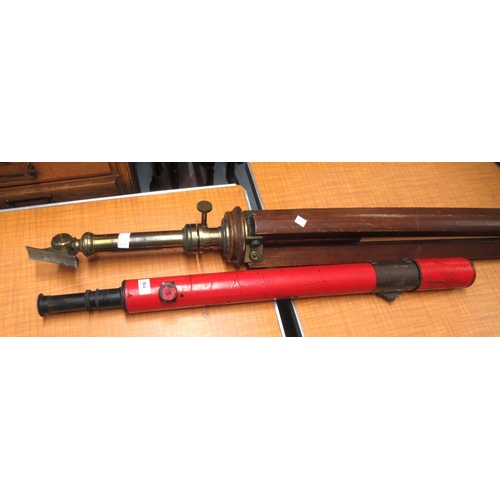 110 - Large red stained leather telescope on tripod stand