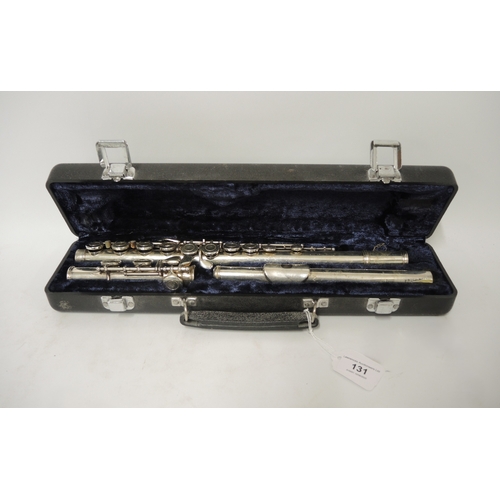 131 - Earlham silver plated three piece flute in a fitted case