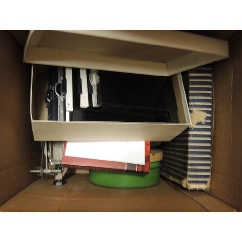 146 - Mahogany and tin plate magic lantern together with various cine cameras, a Pathescope projector and ... 