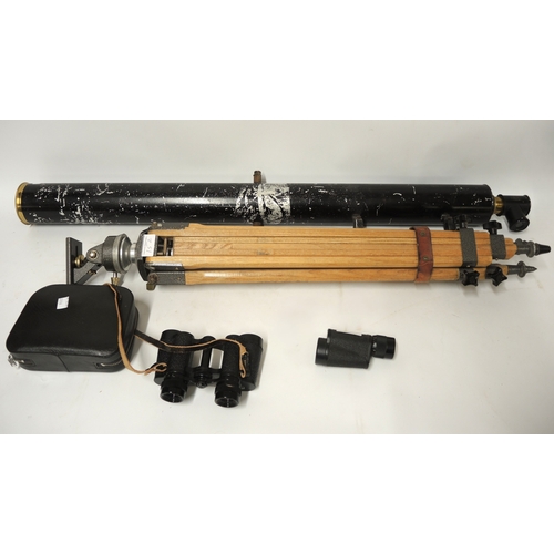 152 - Broadhurst Clarkson and Co. telescope with associated stand, pair of cased Carl Zeiss Jena 8 x 30 bi... 