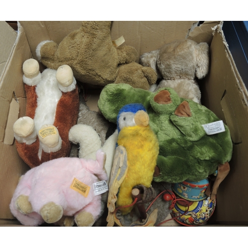 154 - Two boxes containing a large quantity of various soft toys, including a quantity of Merrythought, Ir... 