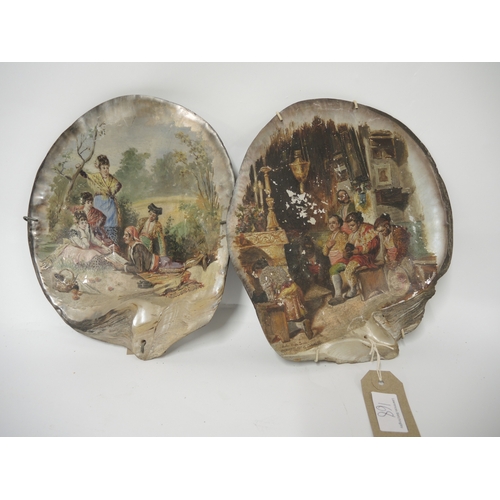 168 - Pair of unusual 19th Century Continental painted abalone shells decorated with Italian peasant figur... 