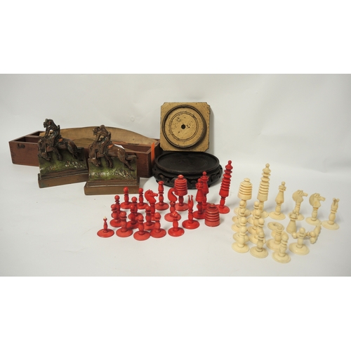 172 - Pair of copper cold painted match strikers in the form of bucking bronchos (at fault), pair of hardw... 