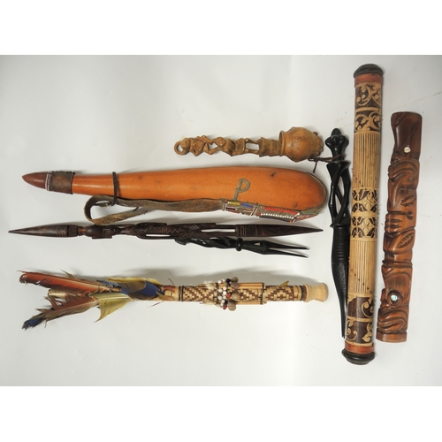 180 - Quantity of African and Far Eastern native carved figures, masks and other items