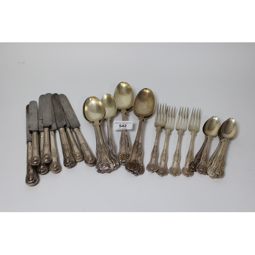 542 - Quantity of various silver Kings pattern cutlery, 35oz t, together with a quantity of silver handled... 