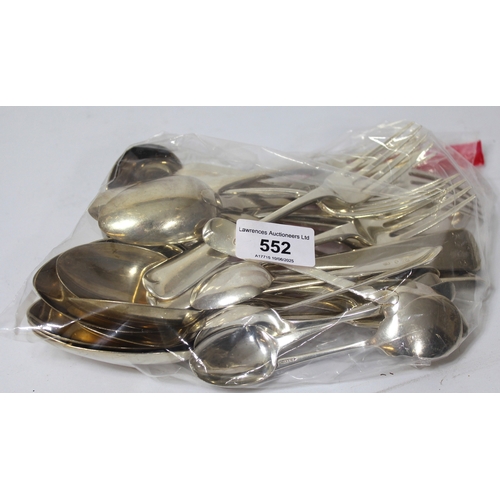 552 - Quantity of mixed 19th and 20th Century silver flatware, including ladle, set of six Exeter Fiddle p... 