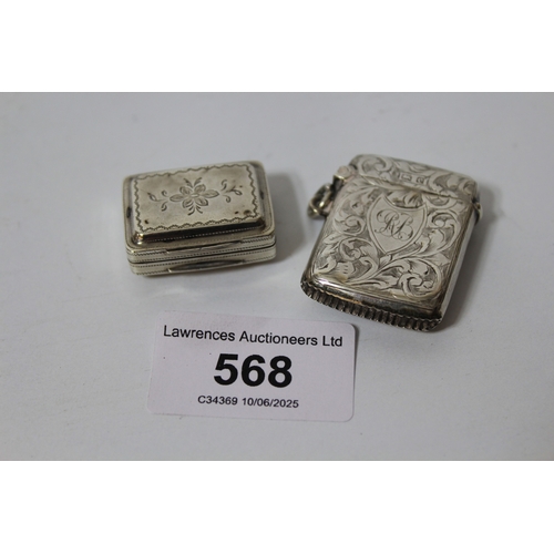 568 - Early 19th Century silver vinaigrette, together with a silver vesta case