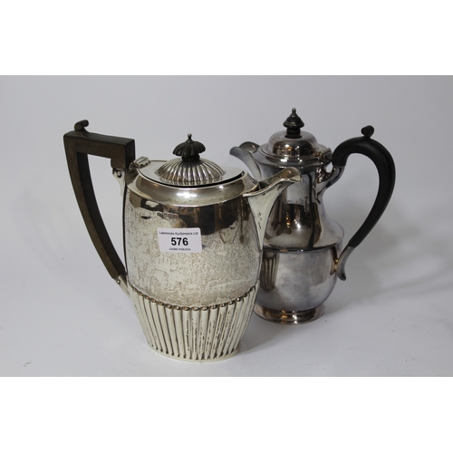 576 - 20th Century Birmingham silver half fluted design hot water pot, 16oz t 



























... 