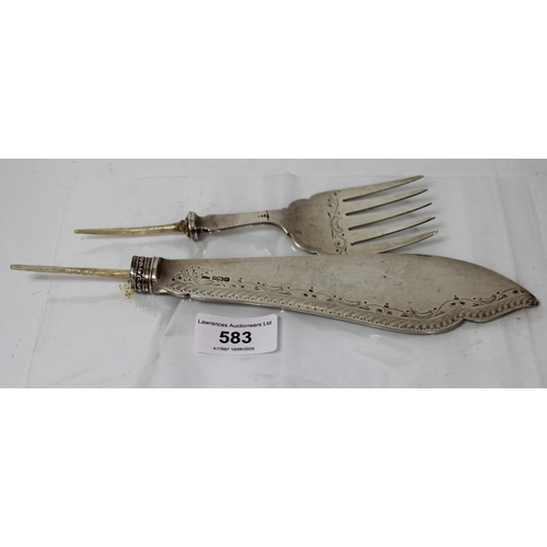 583 - Pair of Sheffield silver fish servers (handles removed)
